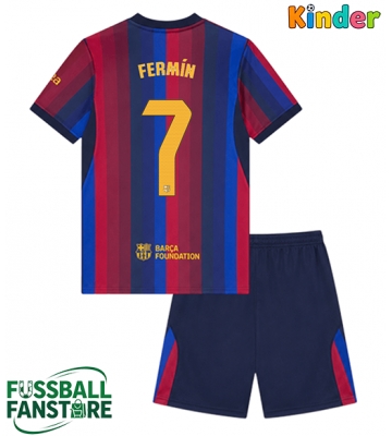 Barcelona Fermin Lopez #7 Replik Heimtrikot Kinder 2026-27 Kurzarm (+ Kurze Hosen)